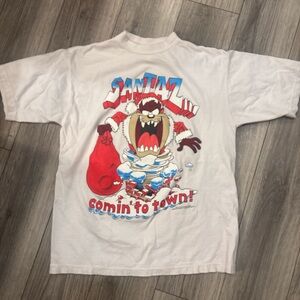 White T-Shirt with Santa Graphic